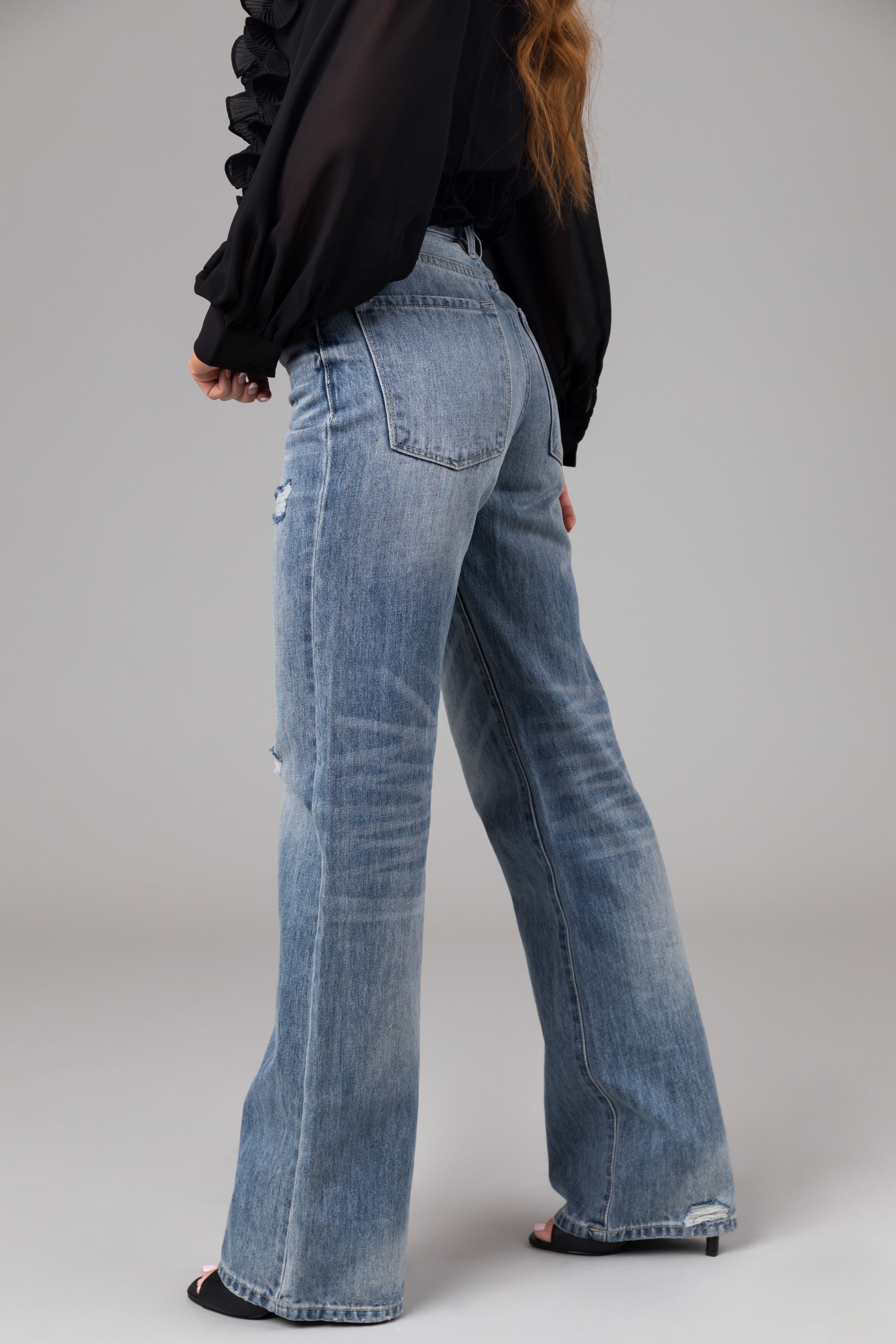 KanCan Medium Mineral Wash Distressed 90's Flare Jeans