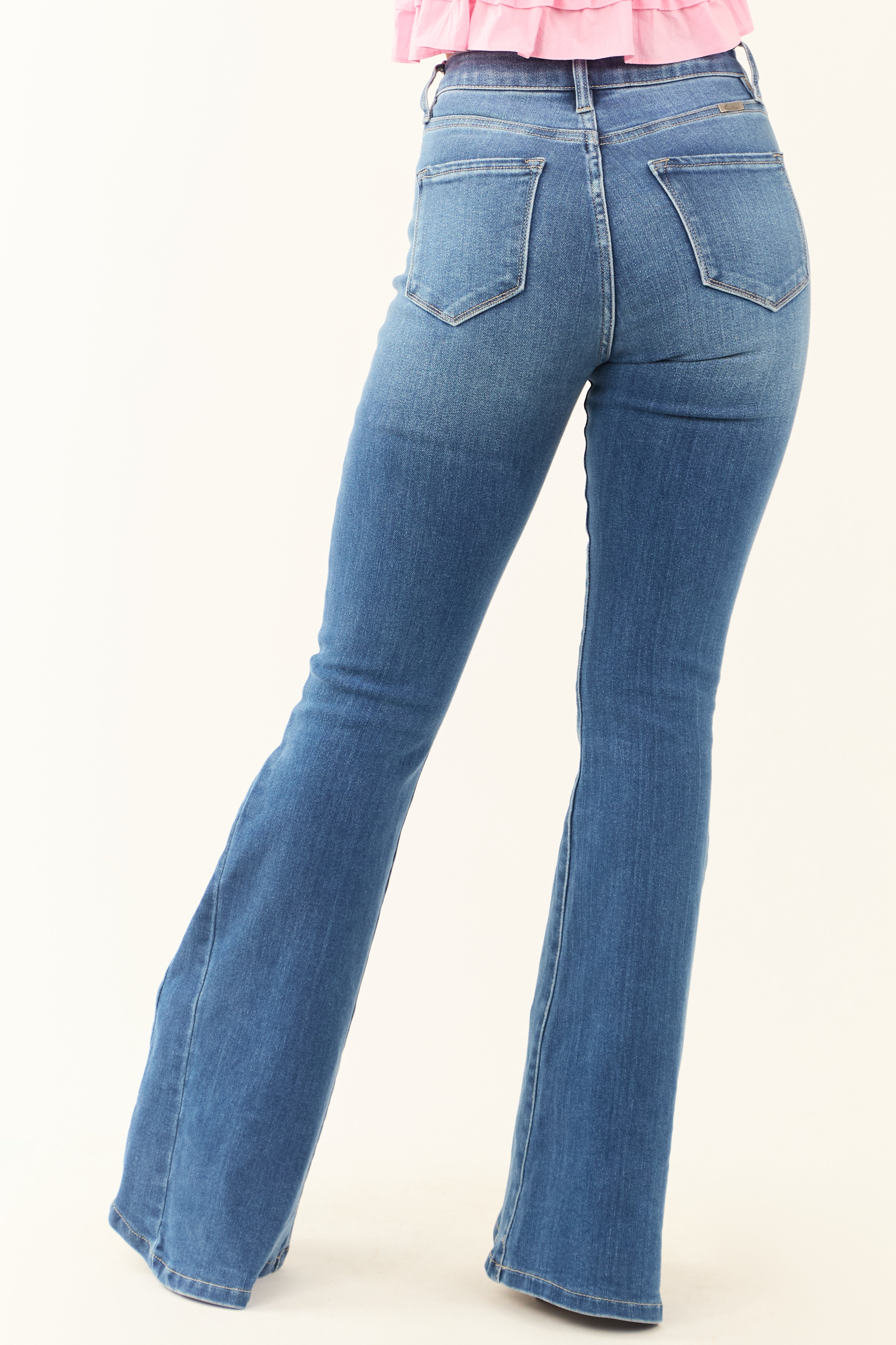 KanCan Medium Wash Angled Hem Flare Leg Jeans