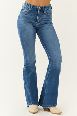 KanCan Medium Wash Angled Hem Flare Leg Jeans