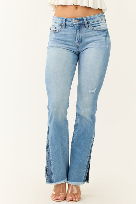 KanCan Medium Wash Bootcut Jeans with Open Side Hem