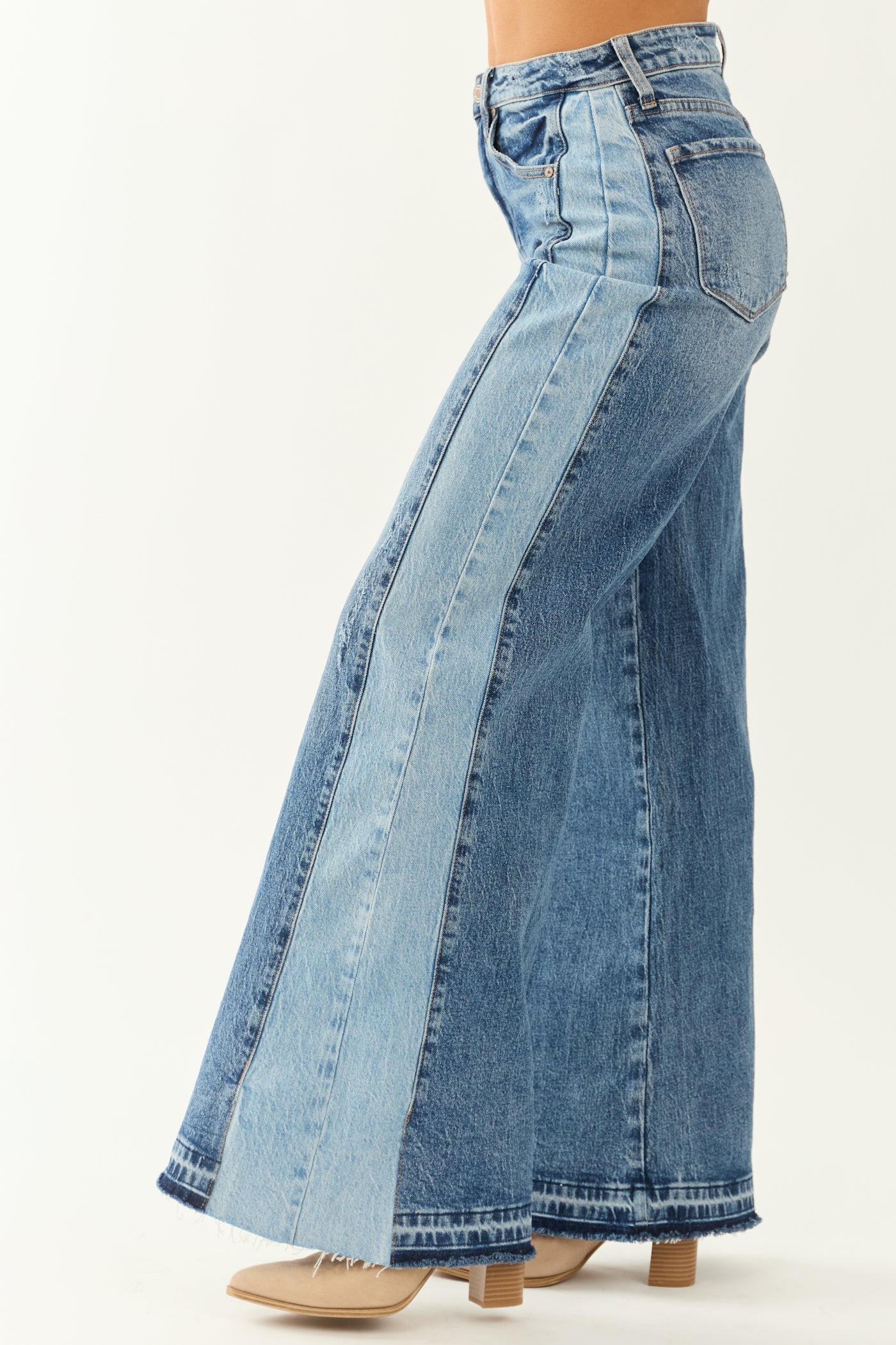 KanCan Medium Wash Contrast Side Panel Wide Leg Jeans