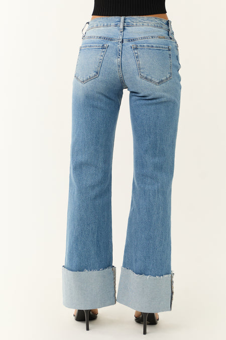 KanCan Medium Wash Cuffed Hem Flare Leg Jeans