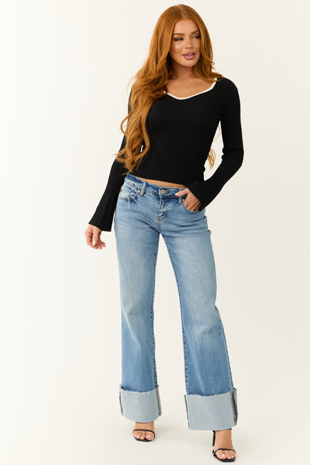 KanCan Medium Wash Cuffed Hem Flare Leg Jeans