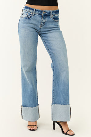 KanCan Medium Wash Cuffed Hem Flare Leg Jeans