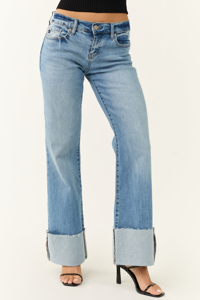 KanCan Medium Wash Cuffed Hem Flare Leg Jeans