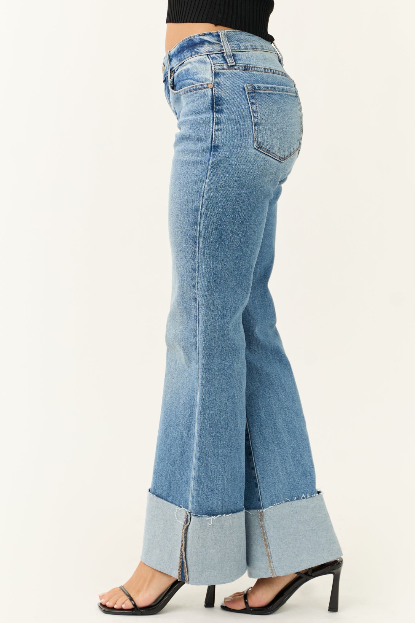 KanCan Medium Wash Cuffed Hem Flare Leg Jeans