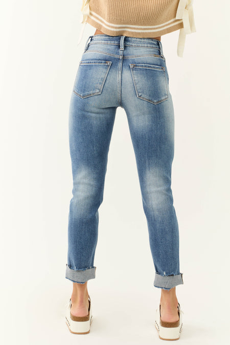 KanCan Medium Wash Cuffed Slim Straight Jeans