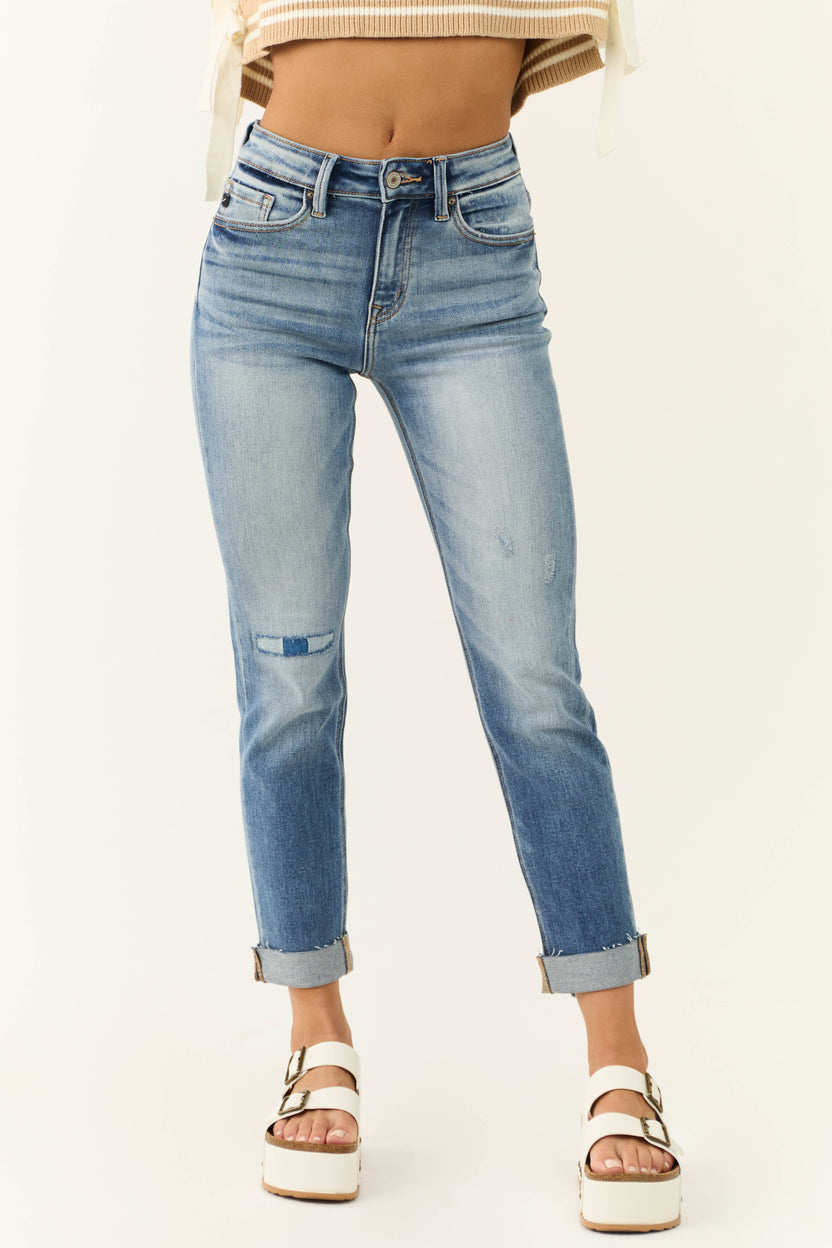 KanCan Medium Wash Cuffed Slim Straight Jeans