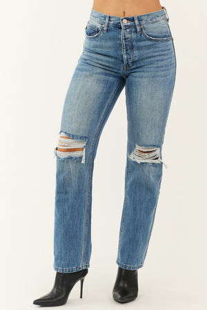 KanCan Medium Wash Distressed 90's Straight Leg Jeans