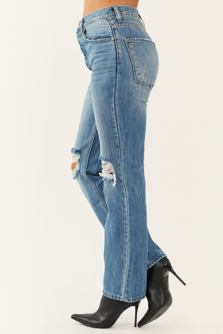 KanCan Medium Wash Distressed 90's Straight Leg Jeans