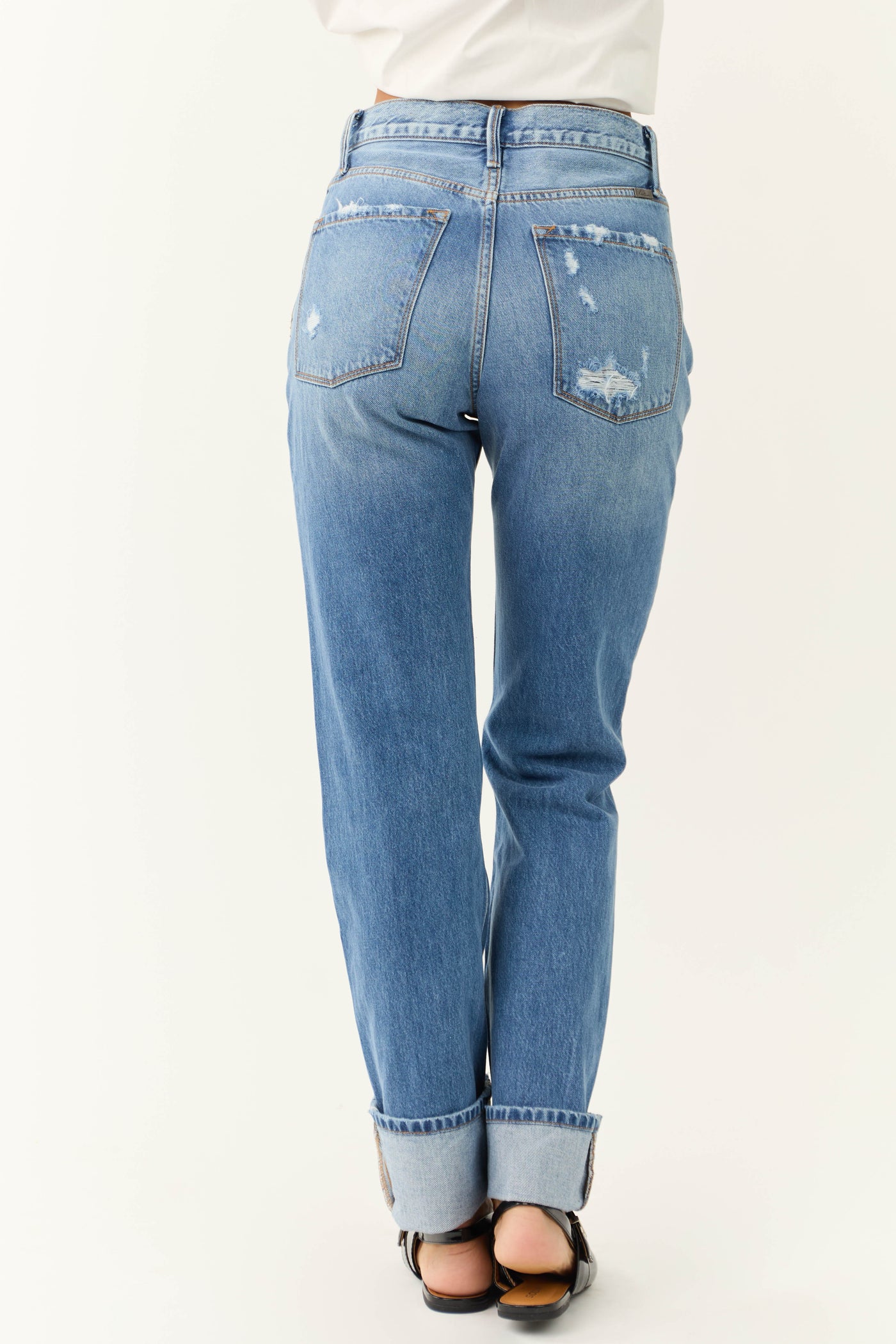 KanCan Medium Wash Distressed High Rise Straight Jeans