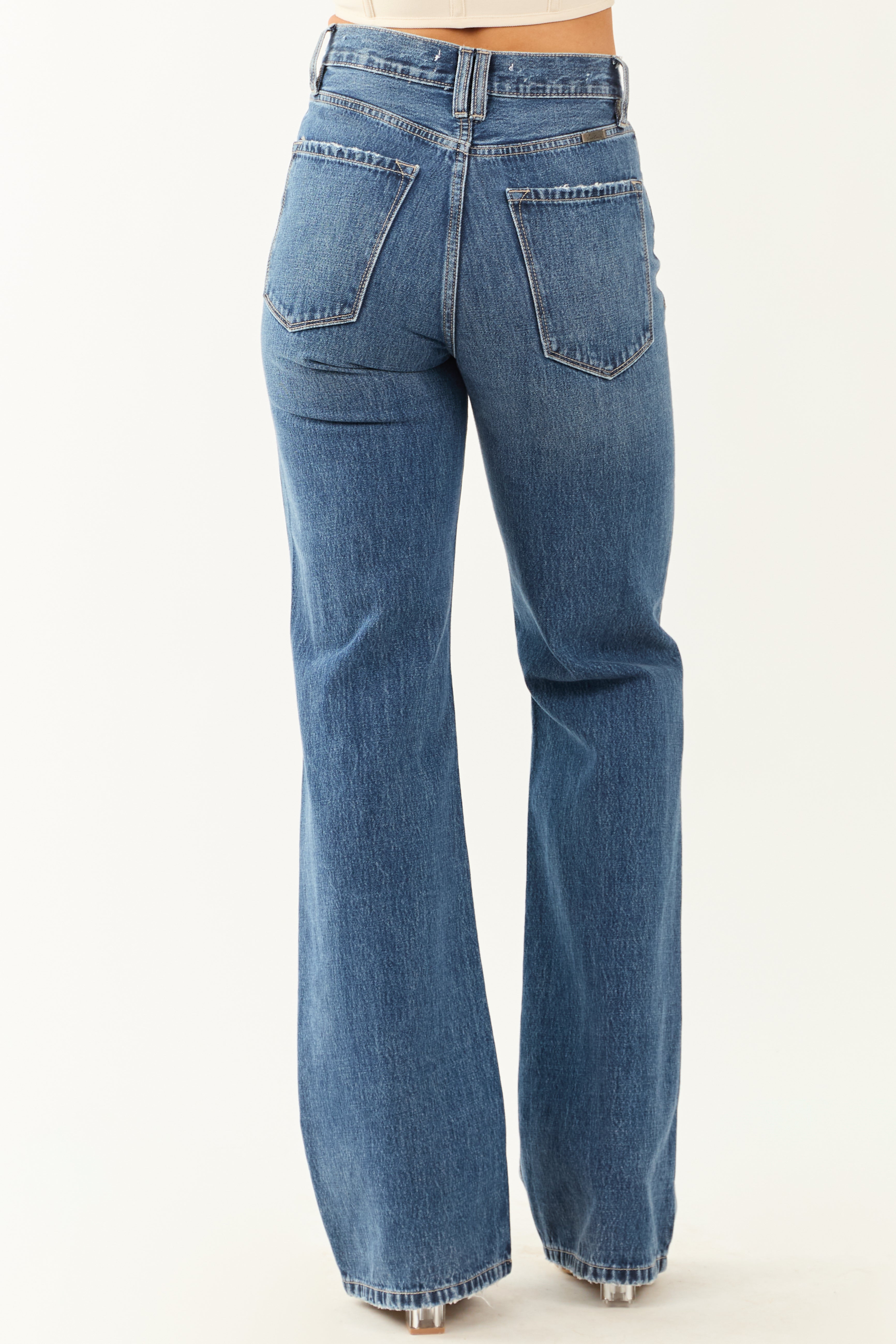 KanCan Medium Wash Distressed High Rise Straight Leg Jeans