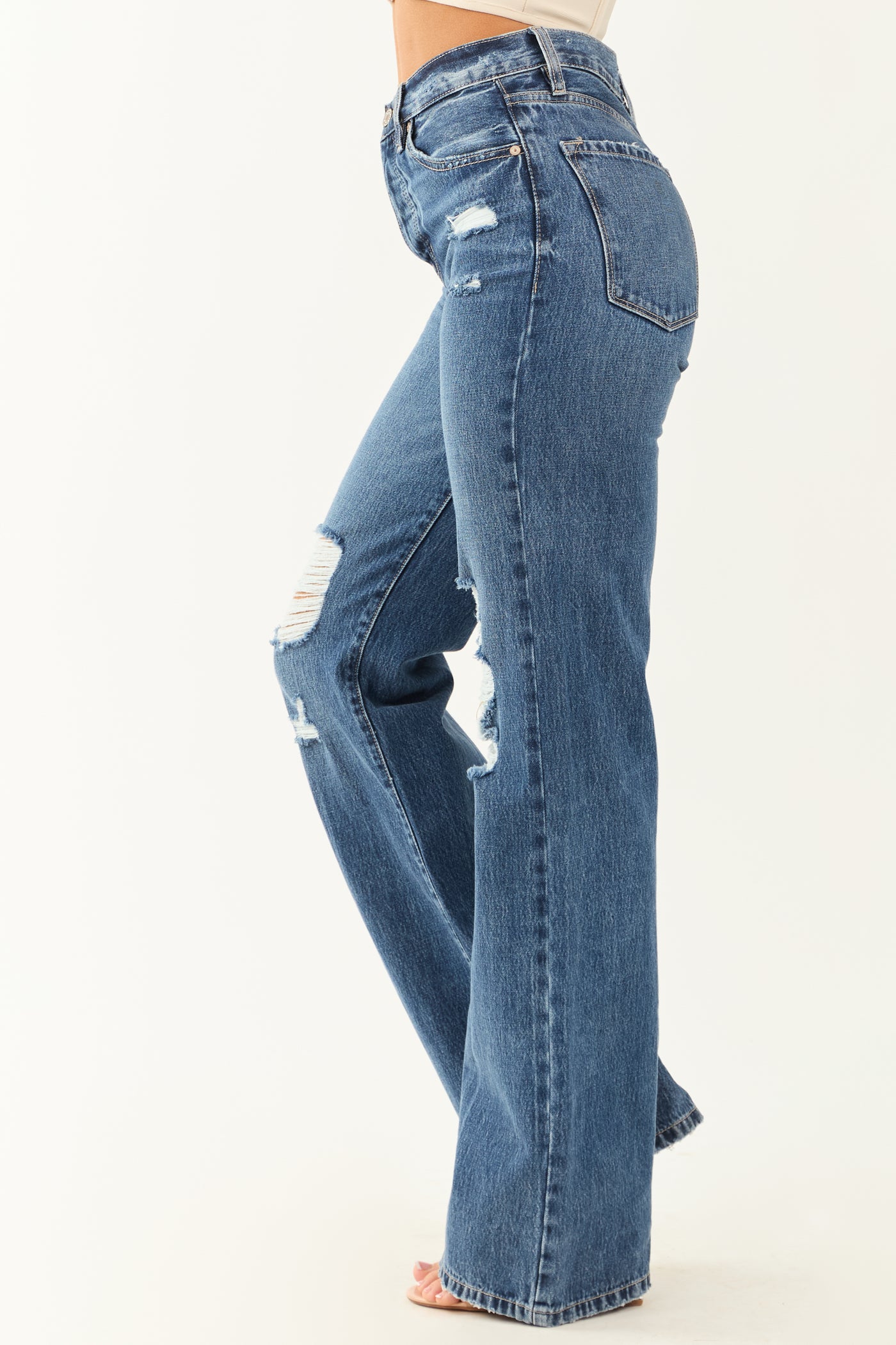 KanCan Medium Wash Distressed High Rise Straight Leg Jeans