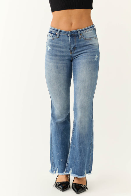 KanCan Medium Wash Flare Leg Distressed Jeans