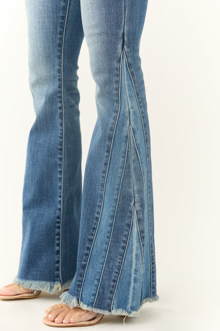 KanCan Medium Wash Flare Seam Piecing Detail Jeans