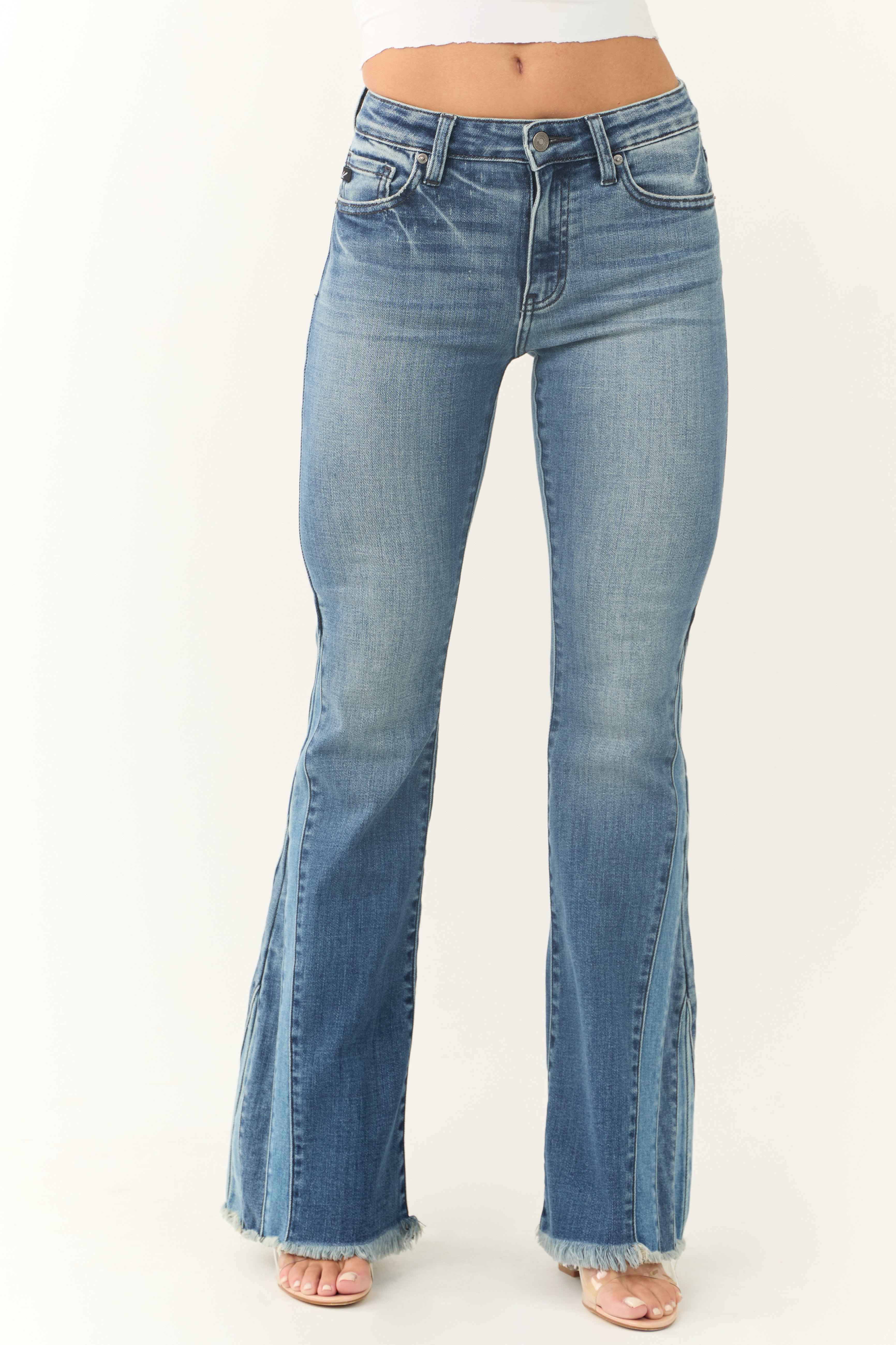 KanCan Medium Wash Flare Seam Piecing Detail Jeans