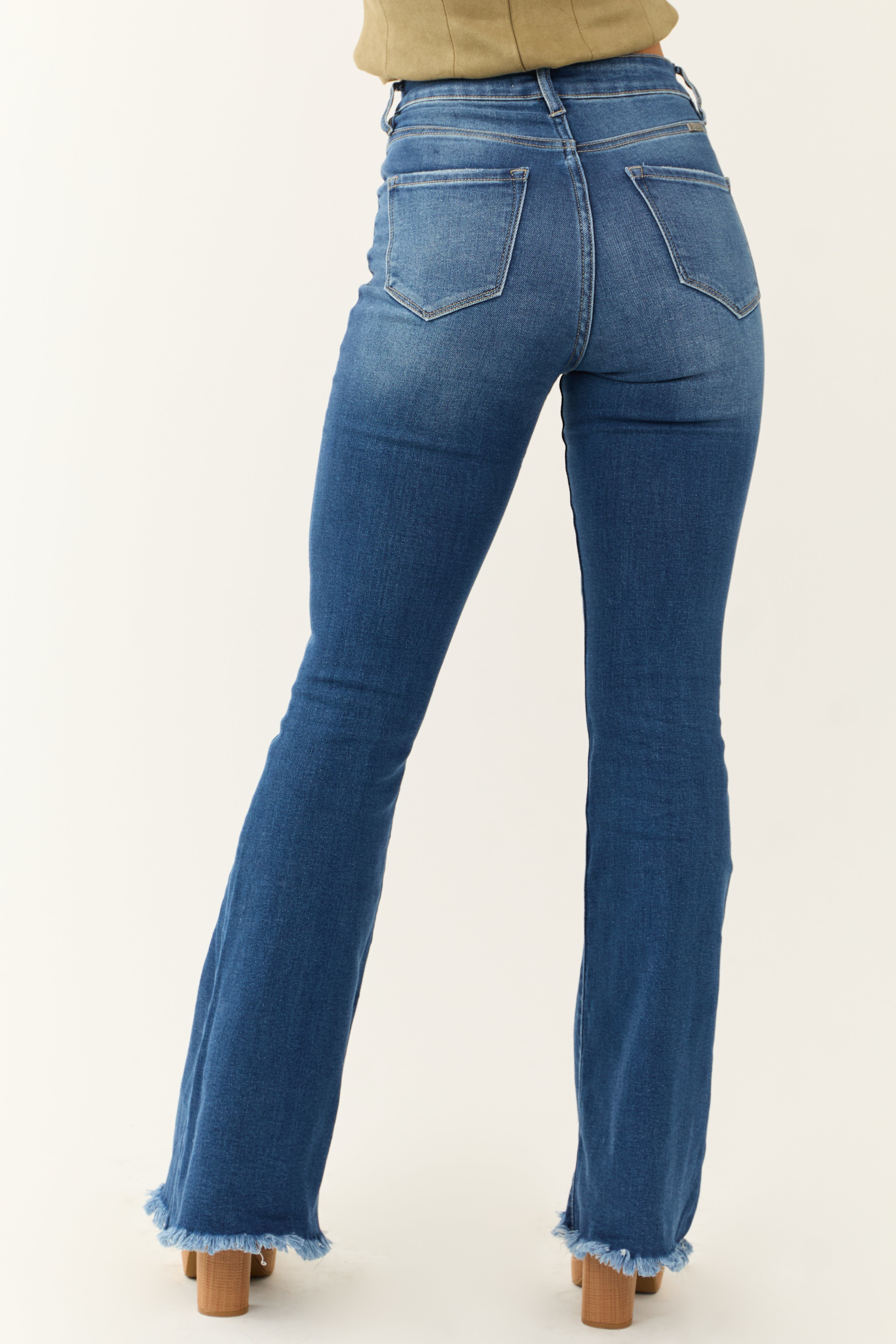 KanCan Medium Wash High Rise Frayed Hem Flare Jeans