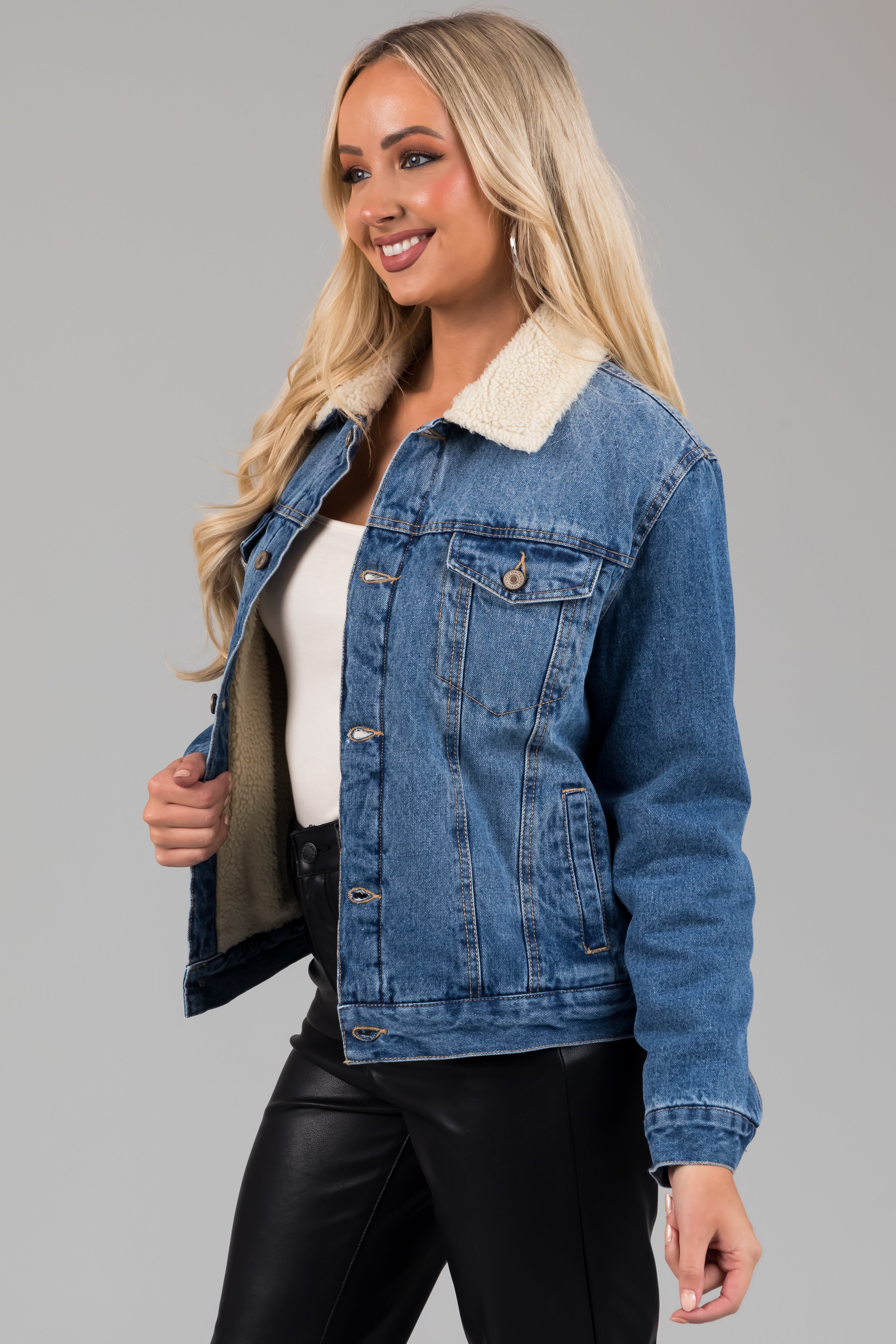 KanCan Medium Wash Long Sleeve Denim Jacket