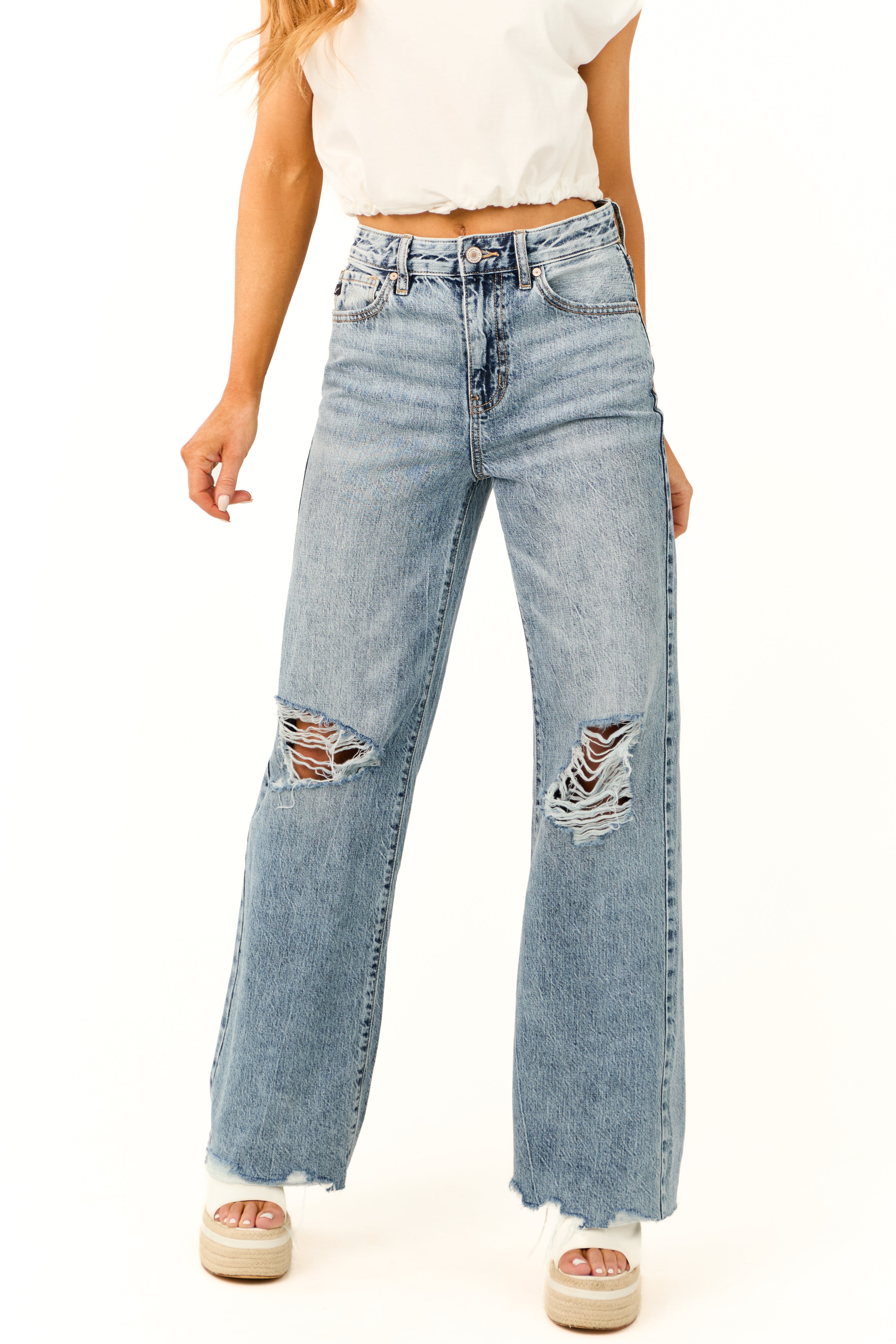 KanCan Medium Wash Ultra High Rise Wide Leg Jeans