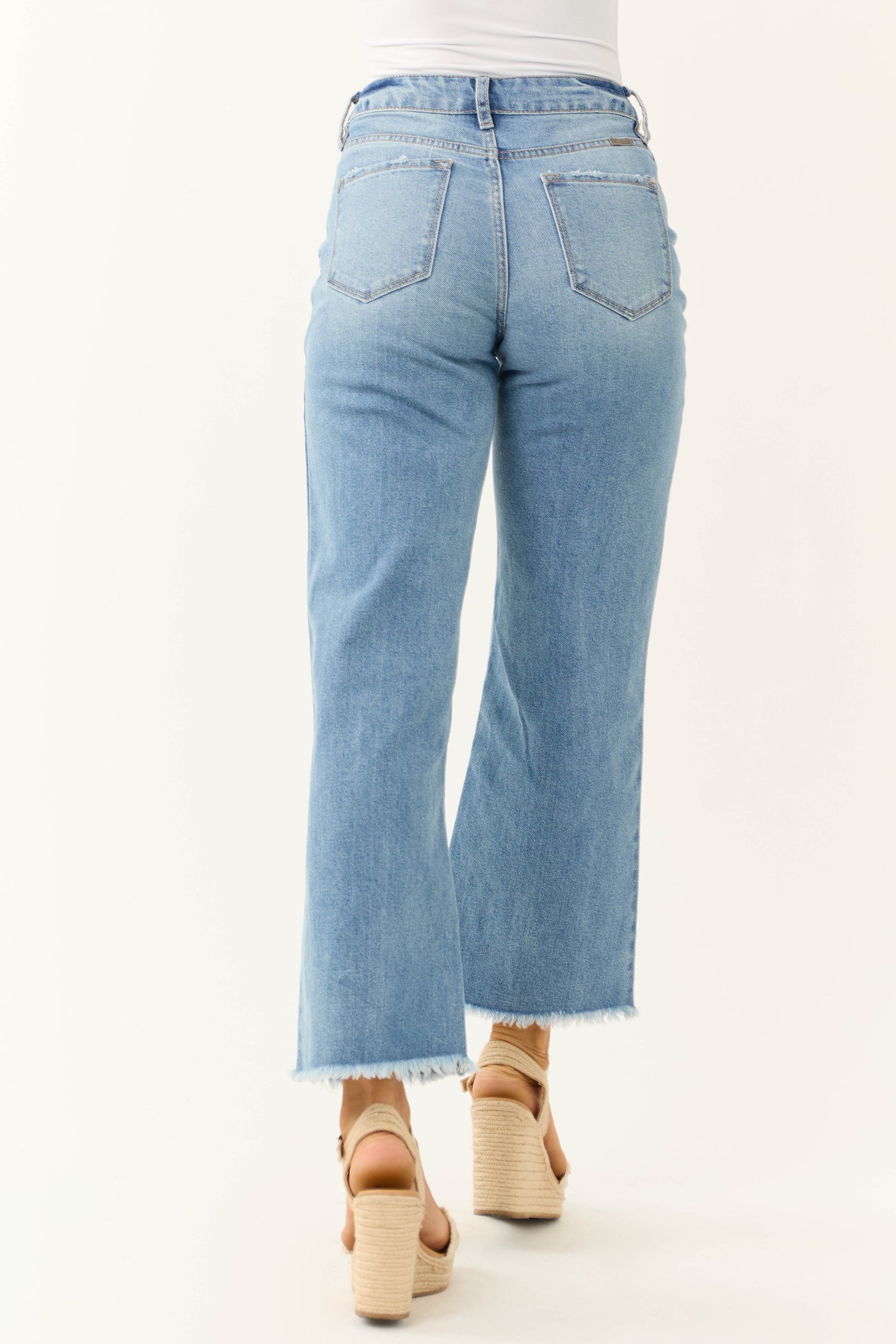 KanCan Medium Wash Wide Leg Frayed Jeans