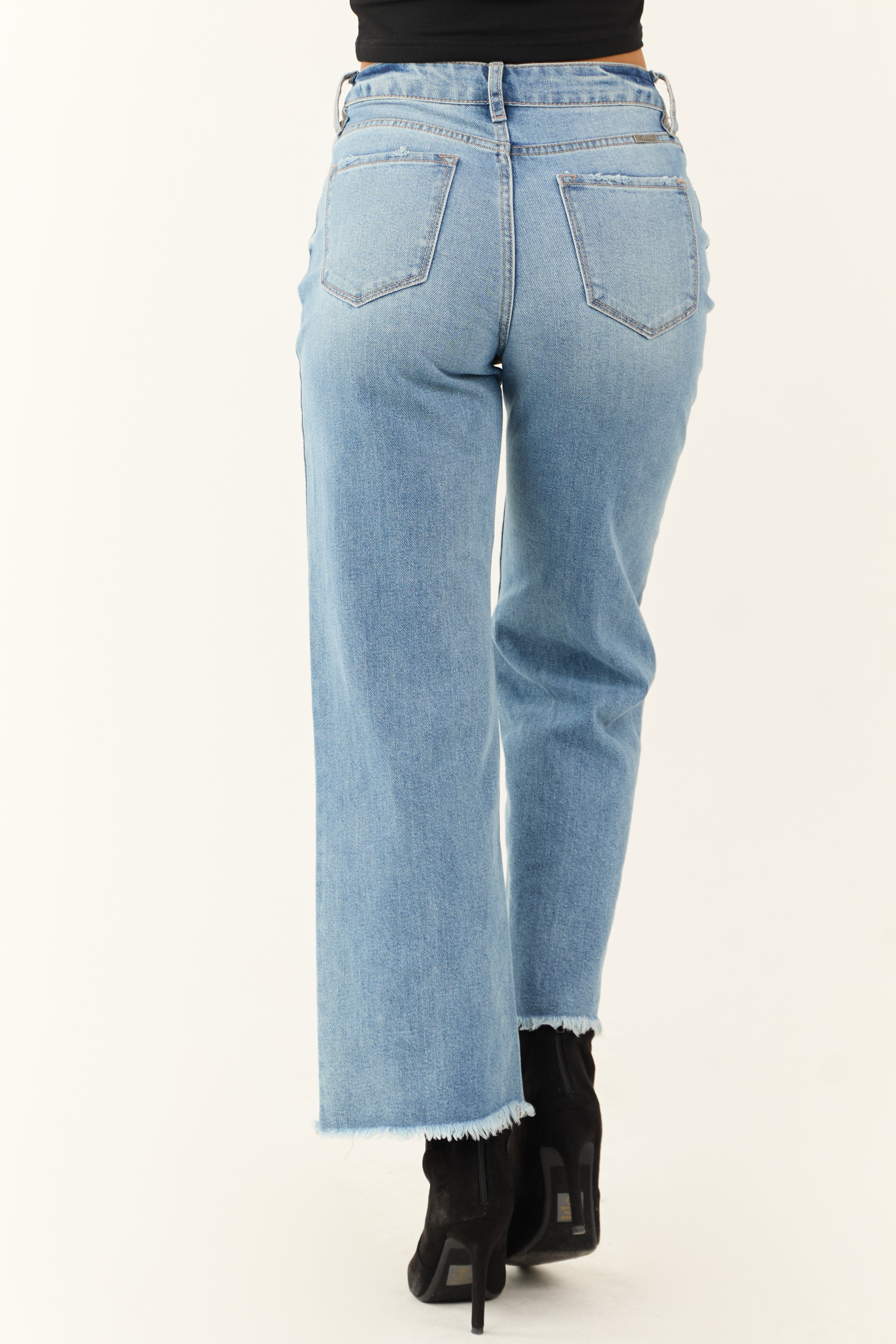 KanCan Medium Wash Wide Leg Frayed Jeans