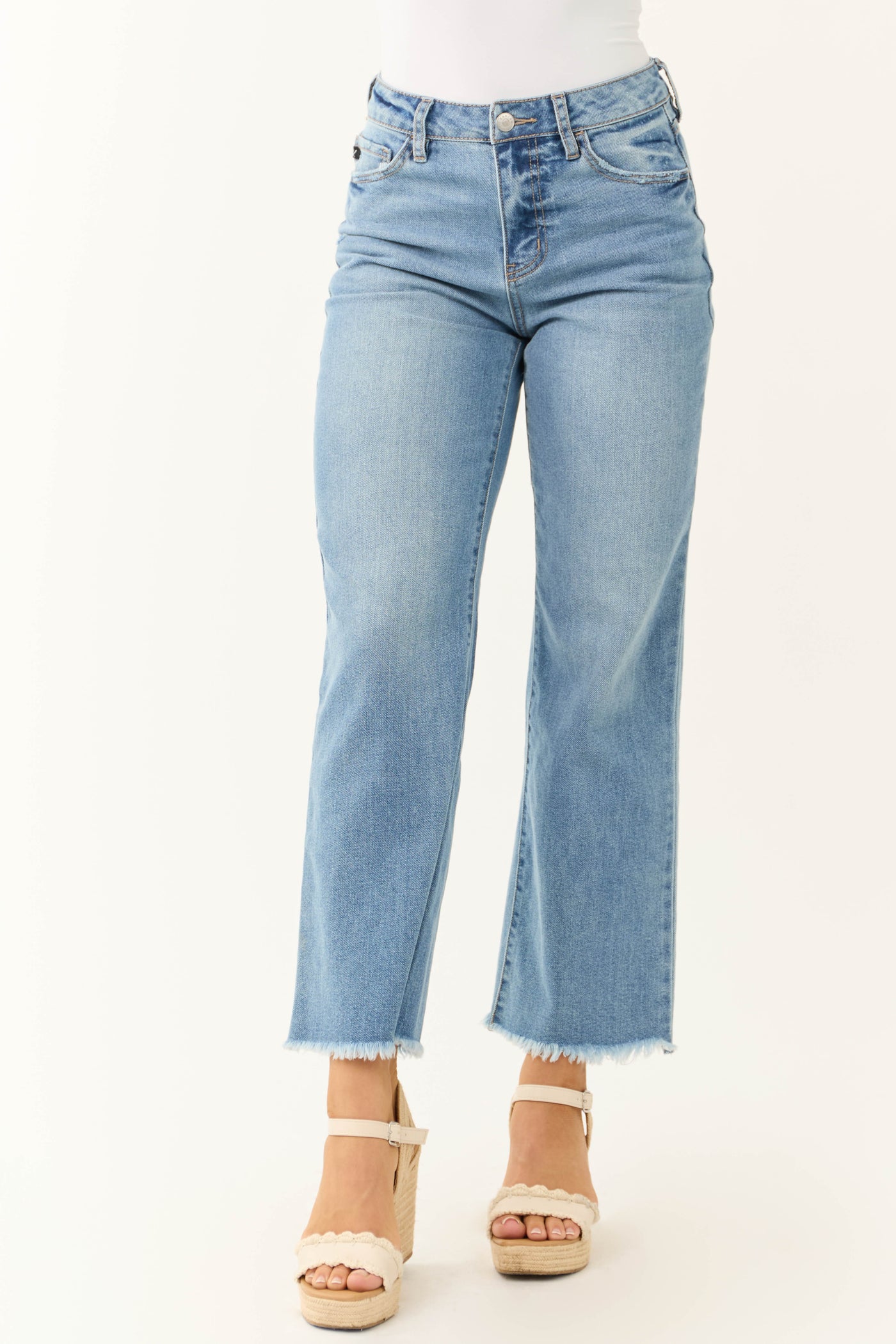 KanCan Medium Wash Wide Leg Frayed Jeans