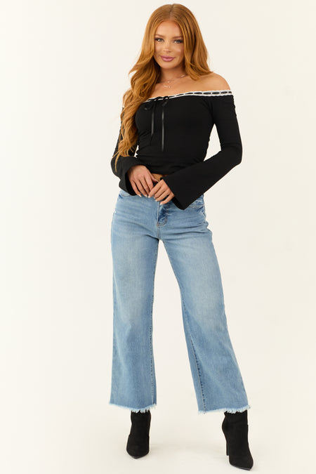 KanCan Medium Wash Wide Leg Frayed Jeans