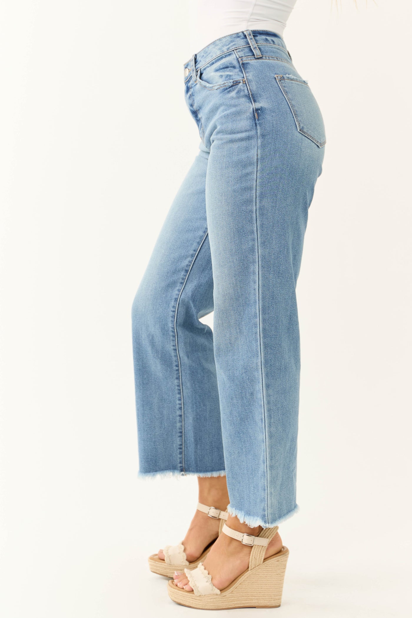 KanCan Medium Wash Wide Leg Frayed Jeans