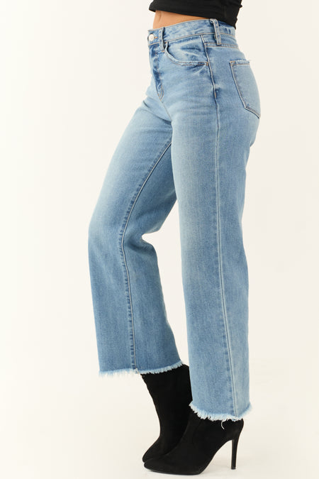 KanCan Medium Wash Wide Leg Frayed Jeans