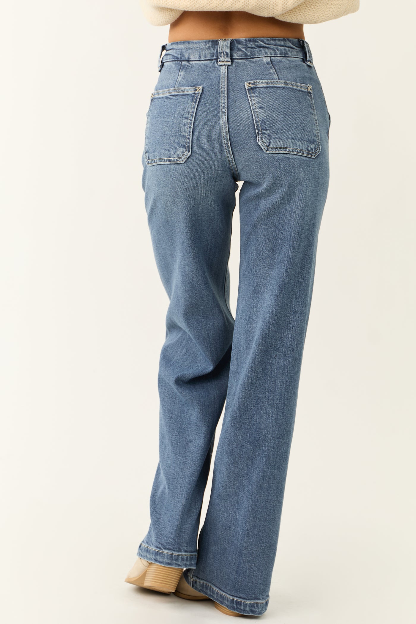 KanCan Medium Wash Wide Leg Slant Pocket Jeans