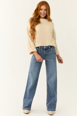 KanCan Medium Wash Wide Leg Slant Pocket Jeans