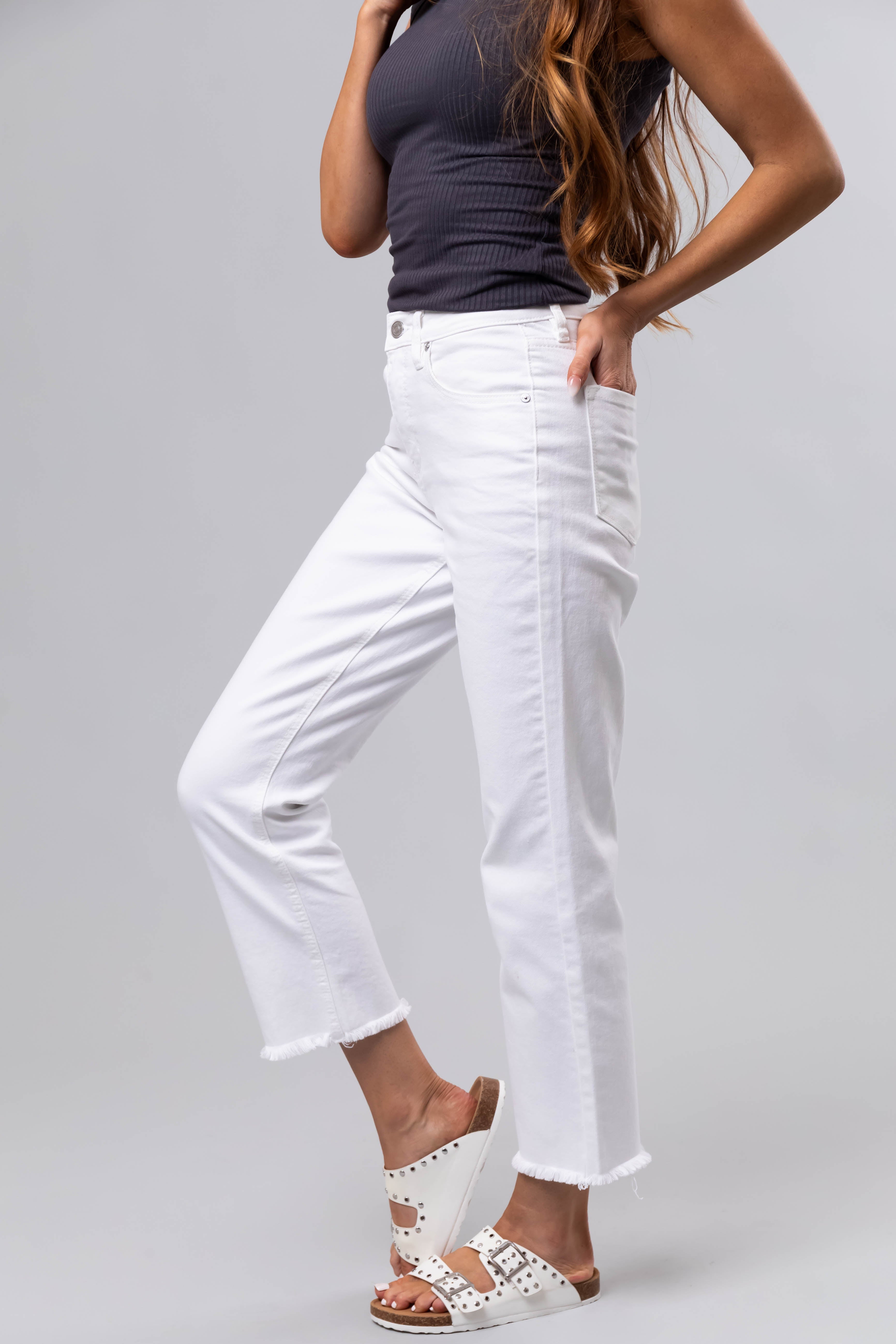 KanCan Off White Cropped Straight Leg Jeans | Lime Lush Boutique