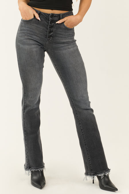 KanCan Stone Wash Frayed Button Fly Bootcut Jeans