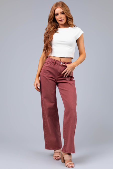 KanCan Terracotta High Rise Wide Leg Jeans