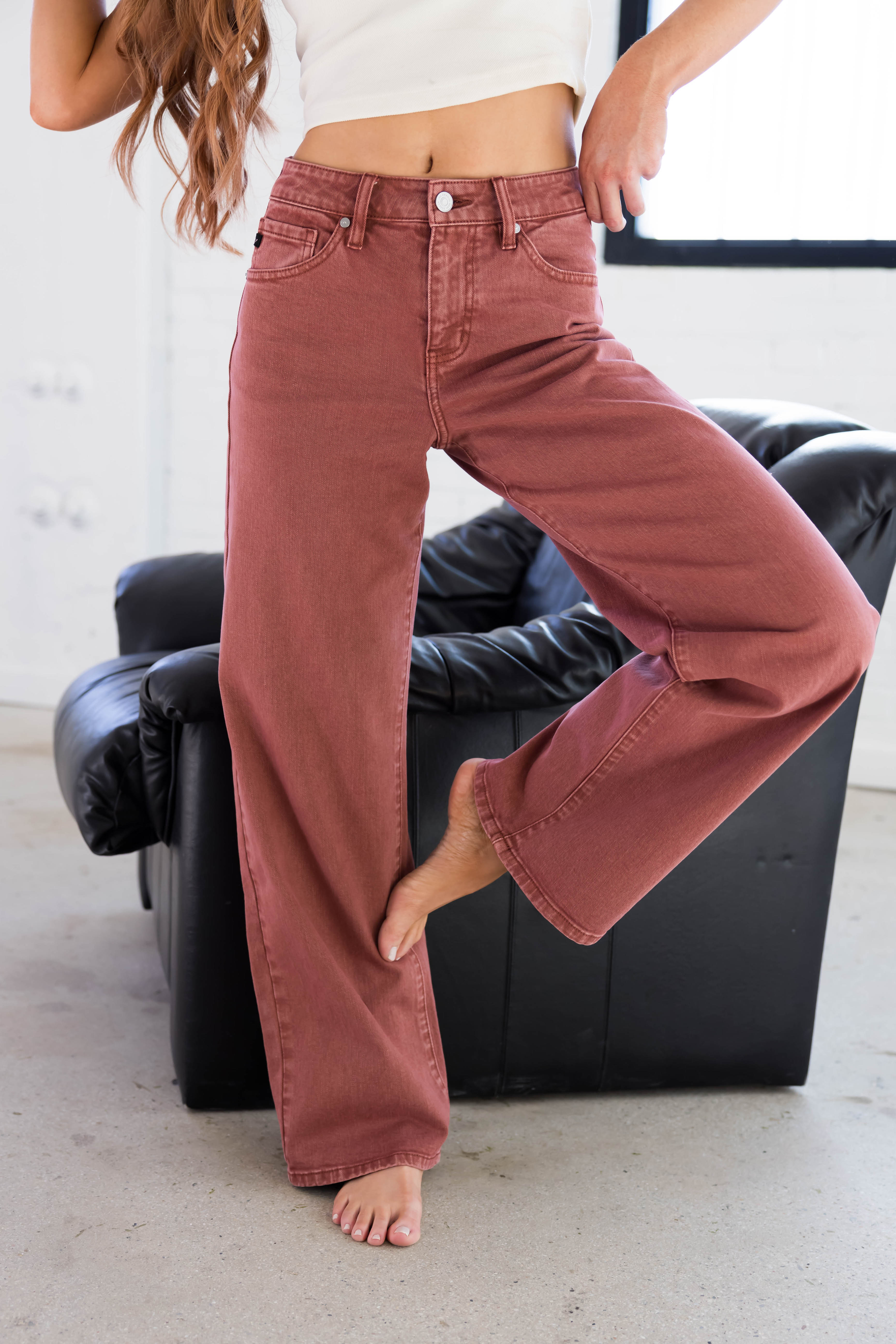 KanCan Terracotta High Rise Wide Leg Jeans