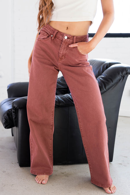 KanCan Terracotta High Rise Wide Leg Jeans