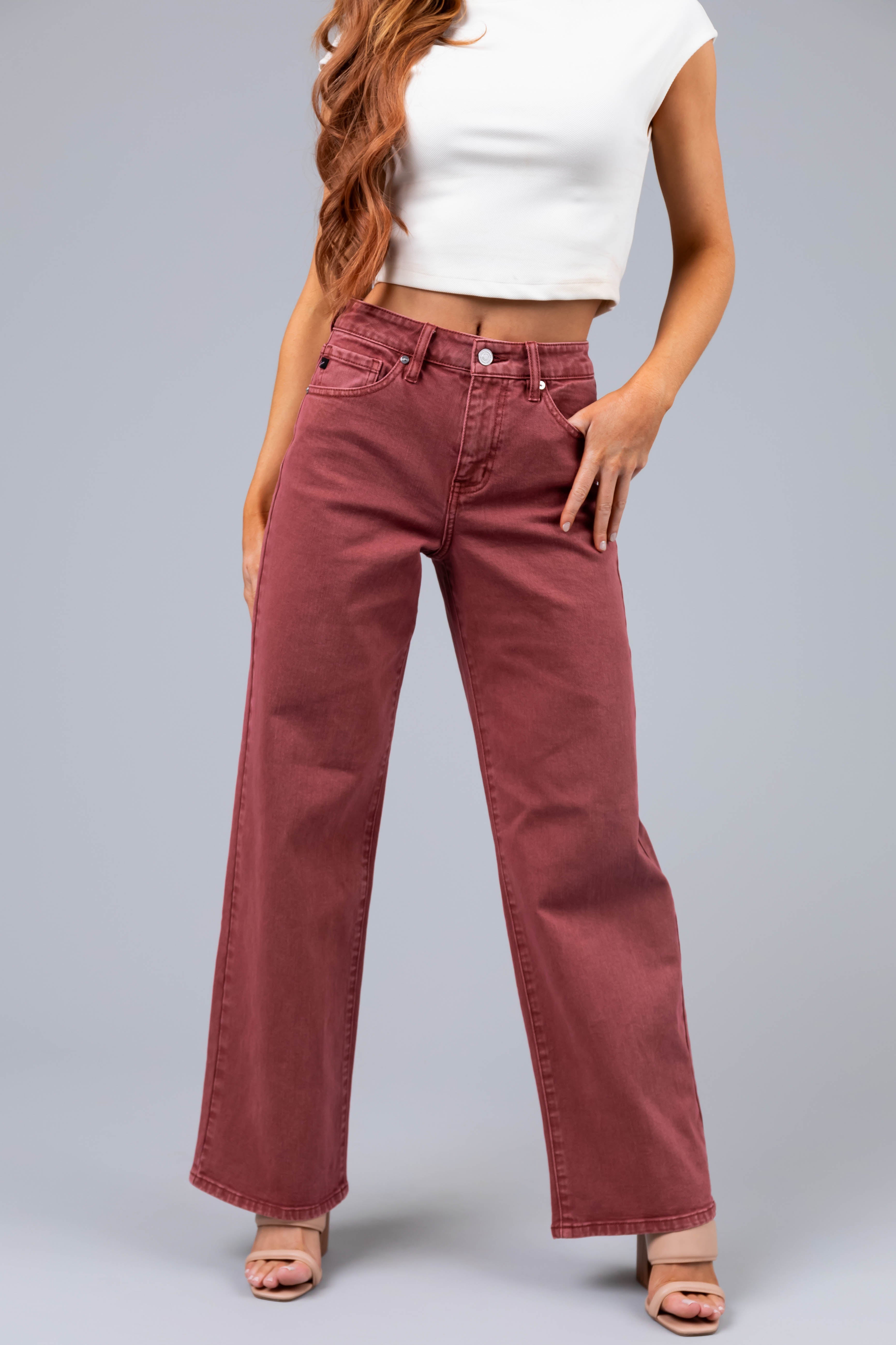 KanCan Terracotta High Rise Wide Leg Jeans