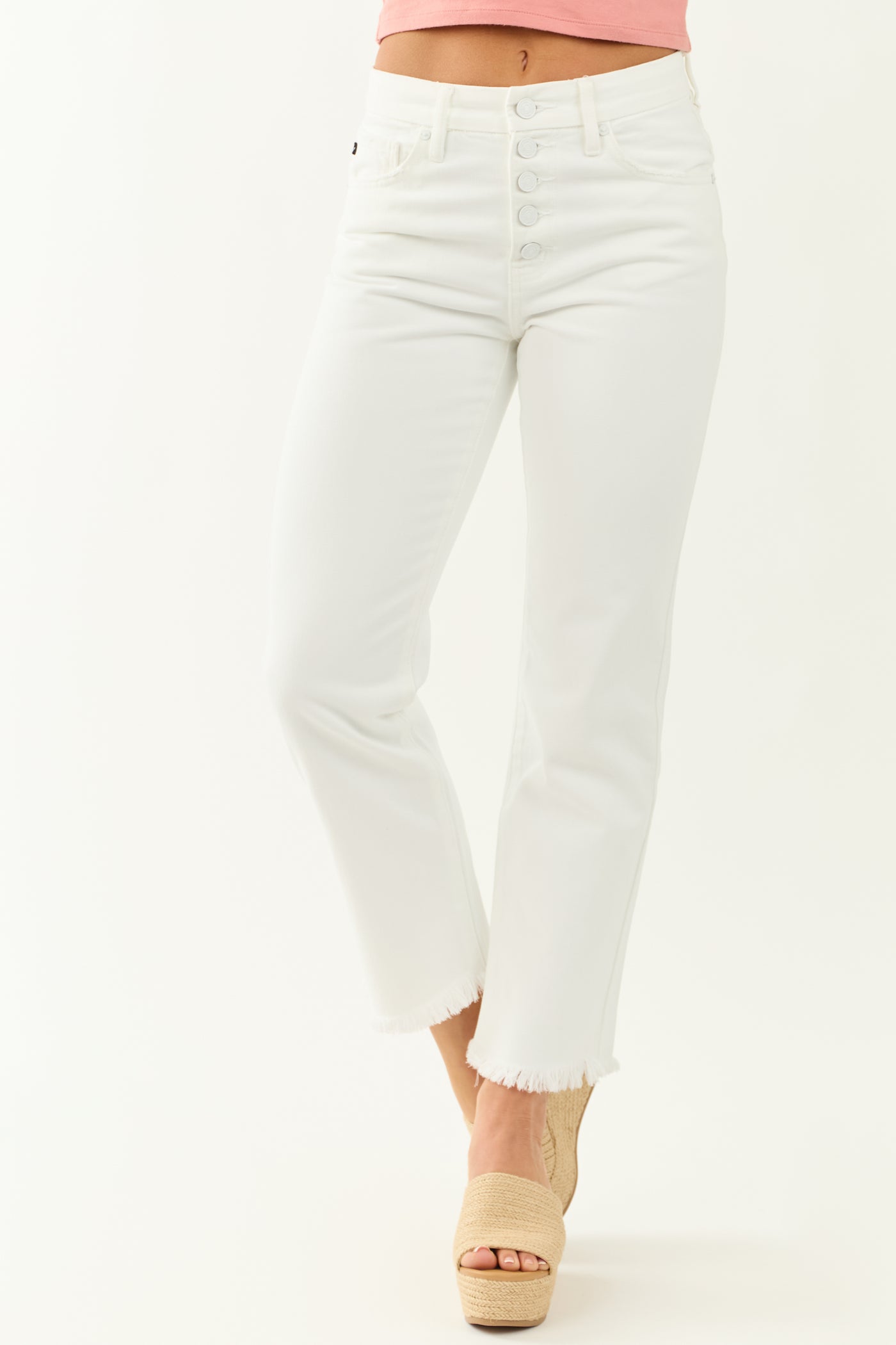 KanCan White High Rise Straight Leg Cropped Jeans