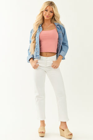 KanCan White High Rise Straight Leg Cropped Jeans