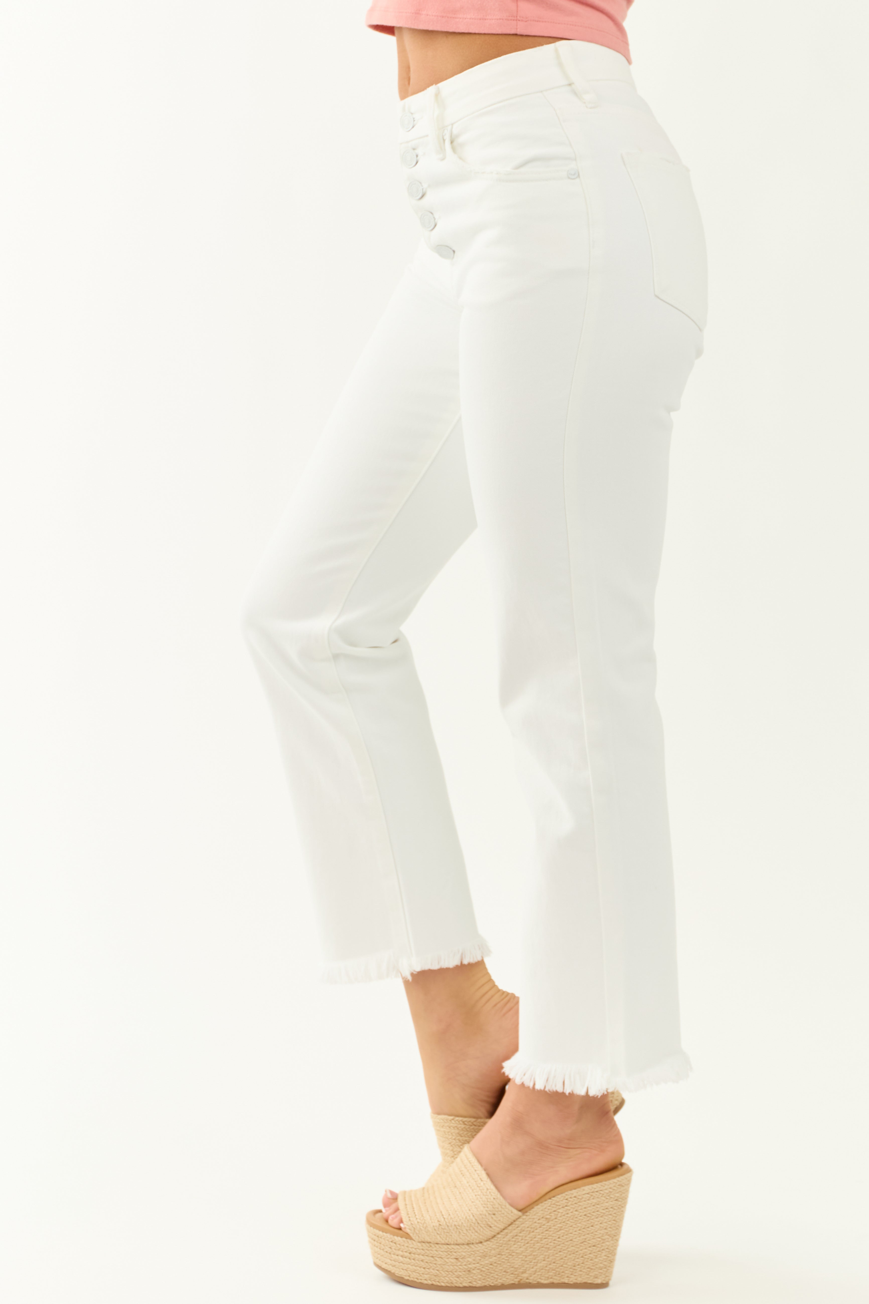 KanCan White High Rise Straight Leg Cropped Jeans