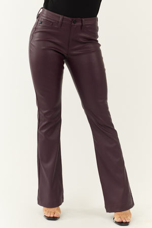 KanCan Wine Faux Leather Mid Rise Bootcut Pants