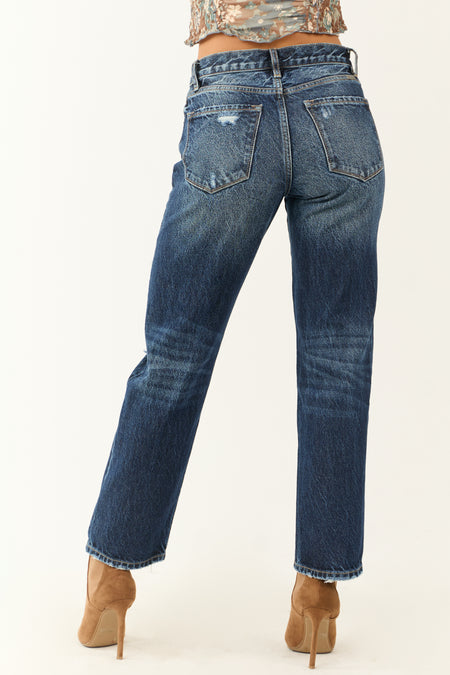 Kancan Dark Wash Denim Distressed Ankle Jeans