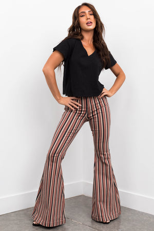 KanCan Rose Taupe Striped Super Flare Jeans