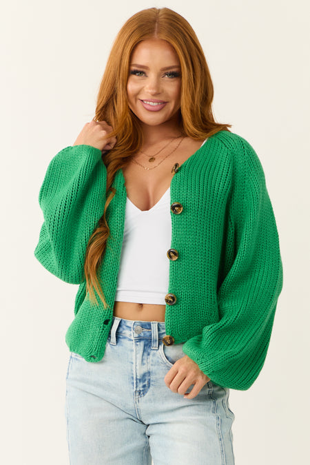 Kelly Green Button Down Long Sleeve Cardigan