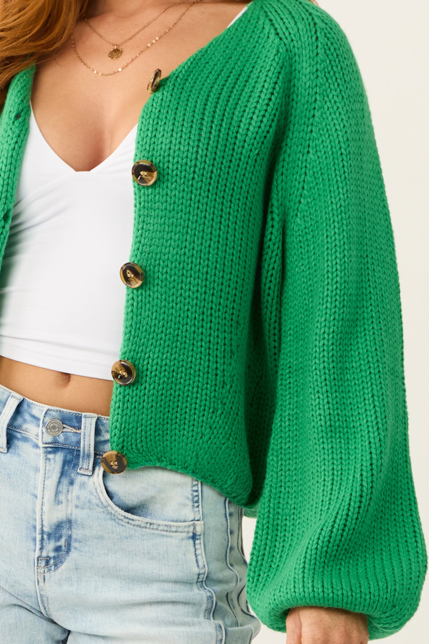 Kelly Green Button Down Long Sleeve Cardigan