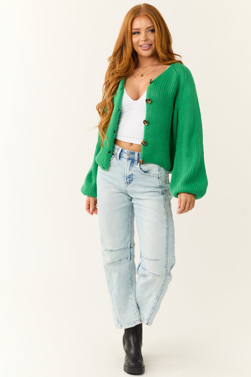 Kelly Green Button Down Long Sleeve Cardigan