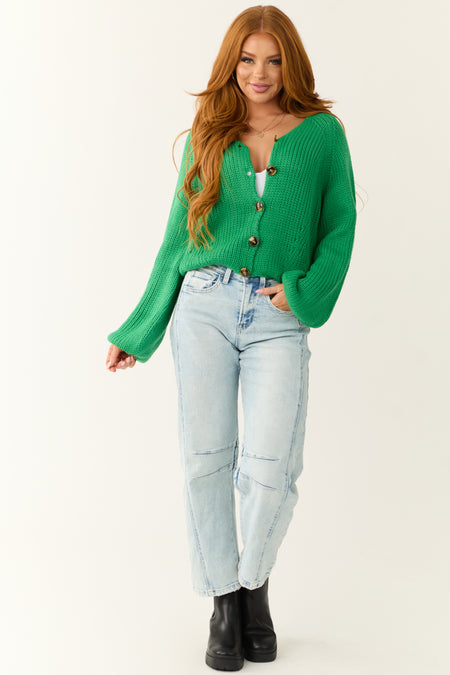 Kelly Green Button Down Long Sleeve Cardigan