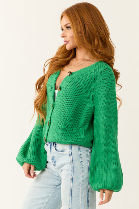 Kelly Green Button Down Long Sleeve Cardigan