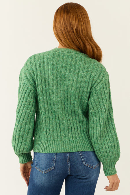 Kelly Green Cable Knit Button Up Cardigan