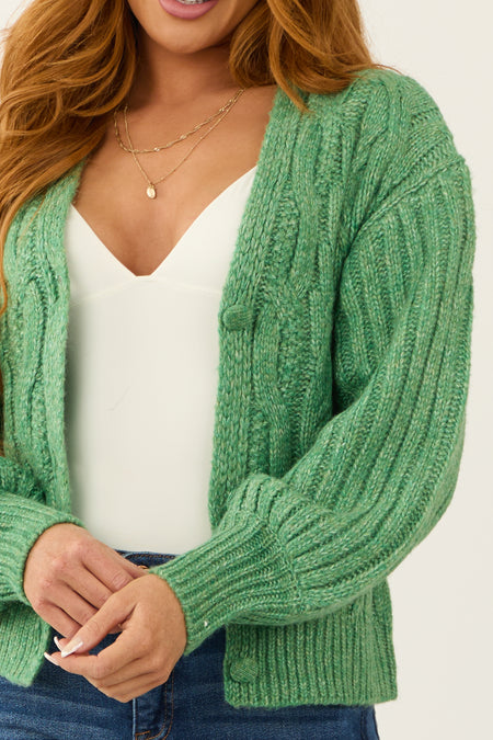 Kelly Green Cable Knit Button Up Cardigan